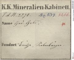 Etiketten zu Gold Gediegen (NHMW-MIN-Aq639)